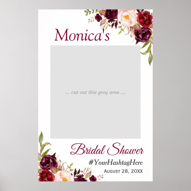 Burgundy Blush Floral Bridal Shower Photo Prop Poster (Front)