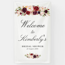 burgundy blush floral bridal shower welcome sign