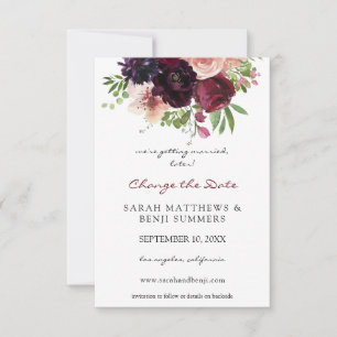 Burgundy & Blush Floral Change the Date Save The Date