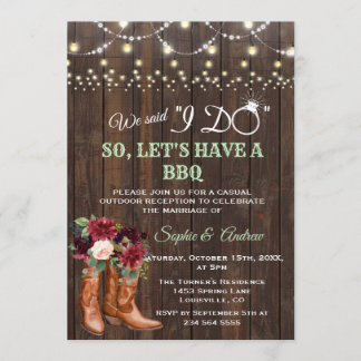 Burgundy Blush Floral Cowboy Boots After I DO BBQ Invitation