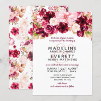 Burgundy & Blush Floral Drop Wedding Invitations