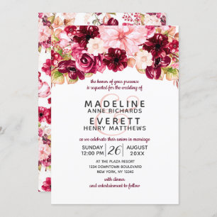 Burgundy & Blush Floral Drop Wedding Invitations