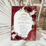 Burgundy Blush Floral Flowers Arch Quinceanera Invitation<br><div class="desc">This elegant quinceanera invitation features beautiful watercolor rich burgundy and blush flowers, a quince girl and a gold princess tiara. Perfect for quinceanera, sweet 16, 18th birthday, bridal shower and more occasions! Personalize it with your details easily and quickly, simply press the customise it button to further re-arrange and format...</div>