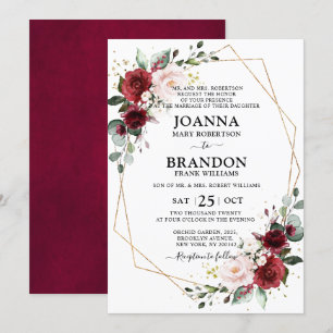 Burgundy Blush Floral Geometric Wedding Invitation