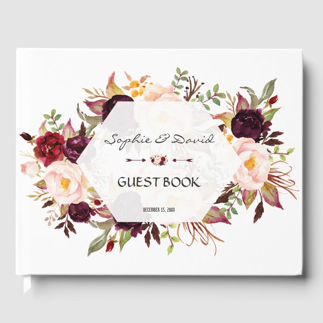 Burgundy Blush Floral Geometry Navy livre d'hôtes (Recto)