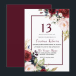 Burgundy Blush Floral Girls 13th Birthday Party Invitation<br><div class="desc">Burgundy Blush Floral Womans Mens 30th Birthday Invitation
See matching collection in Niche and nest store</div>