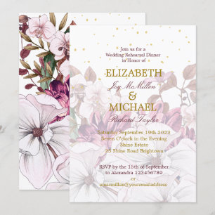 Burgundy Blush Floral Gold Elegant Chic Wedding Invitation