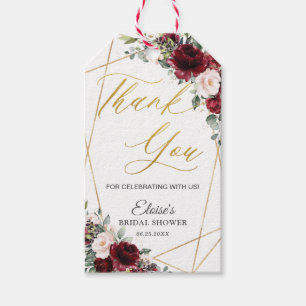 Burgundy Blush Floral Gold  Favour Thank You   Gift Tags