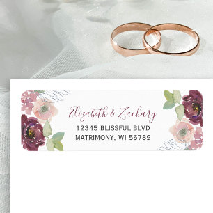 Burgundy Blush Floral Mariage Adresse de retour