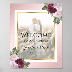 Burgundy Blush Floral Mariage Affiche de bienvenue
