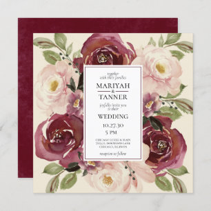 Burgundy Blush Floral Mariage Carré Invitation
