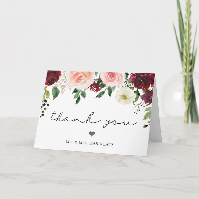 Burgundy Blush Floral Mariage Merci (Devant)