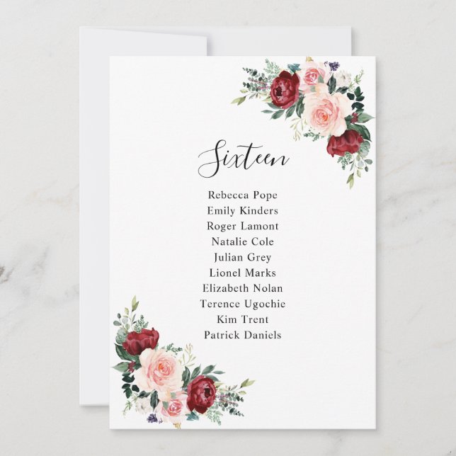 Burgundy Blush Floral Mariage moderne Cartes de si (Devant)