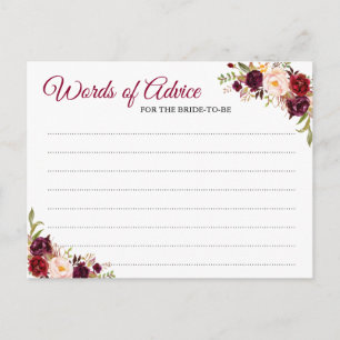 Burgundy Blush Floral Mariage Mots de conseil Cart