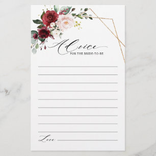 Burgundy Blush Floral Modern Bridal Shower Advice