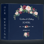 Burgundy Blush Floral Navy Blue Wedding Album Binder<br><div class="desc">Charming Burgundy,  Blush Marsala Floral card design. It features gorgeous Burgundy,  blush watercolour floral bouquet,  modern handwriting script,  unique floral arrows with hearts as divider,  all on a navy blue background. Use Customize tool to add your info. For matching items,  please,  visit my Burgundy Blush Bloom Floral Collection.</div>