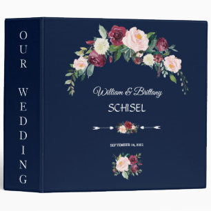 Burgundy Blush Floral Navy Blue Wedding Album Binder