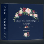 Burgundy Blush Floral Navy Blue Wedding Album Binder<br><div class="desc">Charming Burgundy,  Blush Marsala Floral card design. It features gorgeous Burgundy,  blush watercolour floral bouquet,  modern handwriting script,  unique floral arrows with hearts as divider,  all on a navy blue background. Use Customize tool to add your info. For matching items,  please,  visit my Burgundy Blush Bloom Floral Collection.</div>