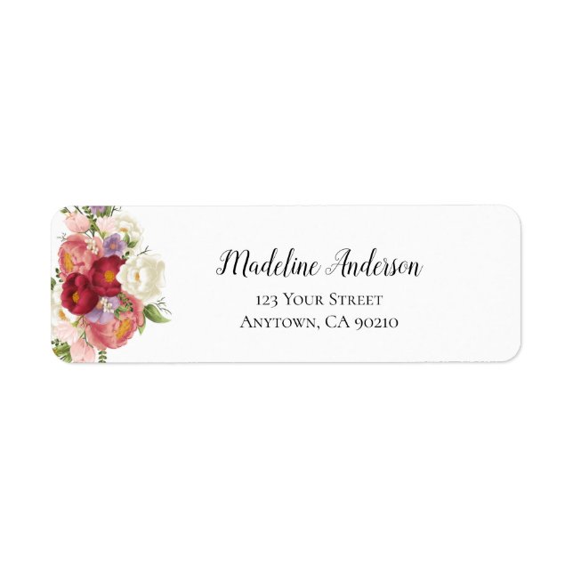 Burgundy Blush Floral Peony  Custom Return Address (Front)