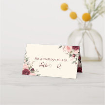 Burgundy & Blush Floral Rose Wedding Folded Place