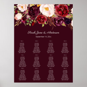Burgundy Blush Floral Seating Chart 12