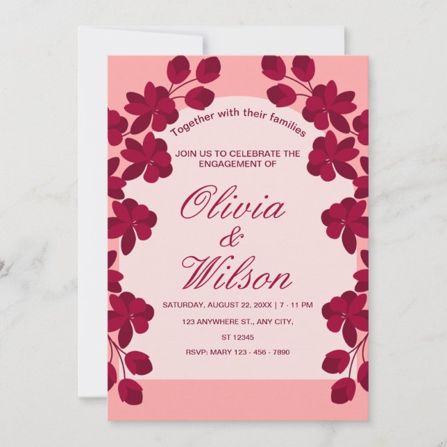 Burgundy Blush Floral Wedding  Invitation (Front)