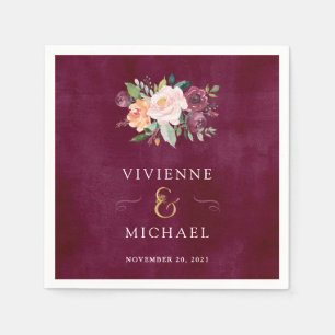Burgundy Blush   Floral Wedding Napkin