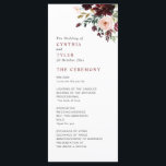 Burgundy & blush floral wedding program<br><div class="desc">This card features watercolor burgundy red and blush pink flowers. The text details and colours can be personalized.</div>
