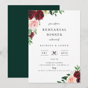 Burgundy Blush Floral Wedding Rehearsal Dinner Invitation