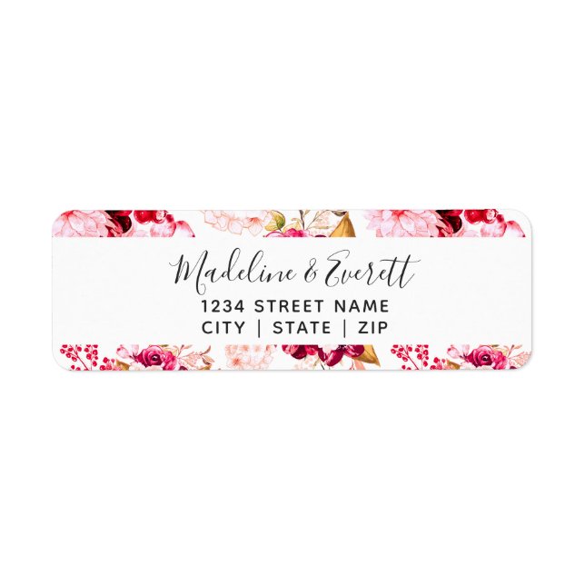 Burgundy & Blush Floral Wedding Return Address (Front)