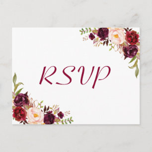Burgundy Blush Floral Wedding RSVP Response Postcard