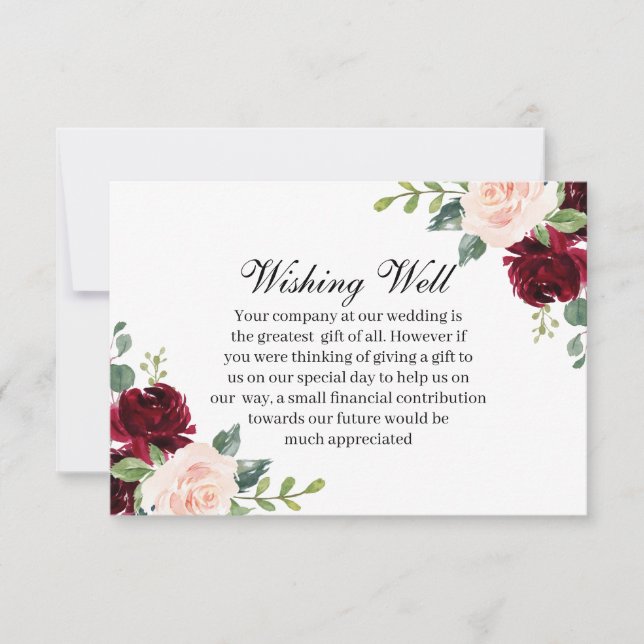Burgundy Blush Floral Wedding Wishing Well Card (Front)