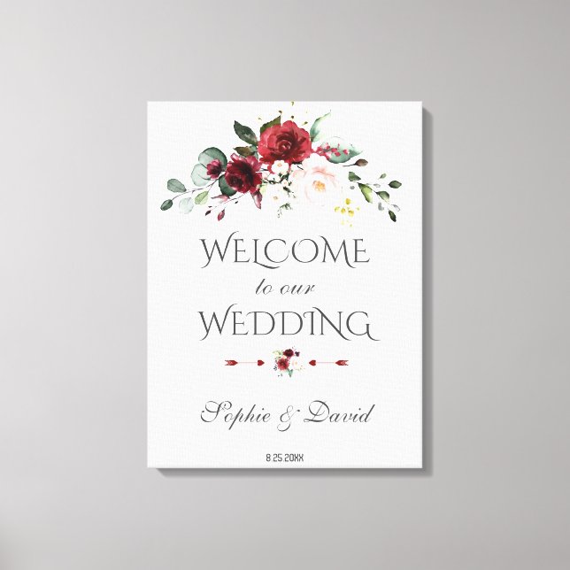 Burgundy Blush Floral Welcome Wedding Sign (Front)