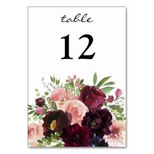 Burgundy & Blush Floral - white 3 Table Number