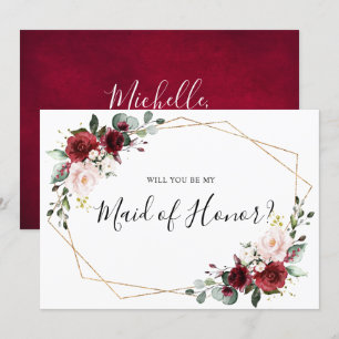 Burgundy Blush Floral Will You Be My Maid of Honou Invitation