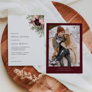 Burgundy Blush Floral Winter Bridal Shower Invite