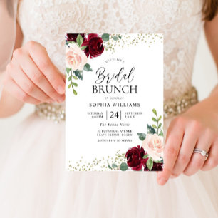 Burgundy & Blush Flowers Bridal Shower Brunch  Invitation