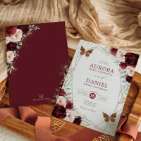 Burgundy Blush Gold Floral Butterfly Wedding