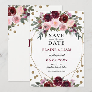 Burgundy Blush Gold Floral Monogram Wedding Save T The Date