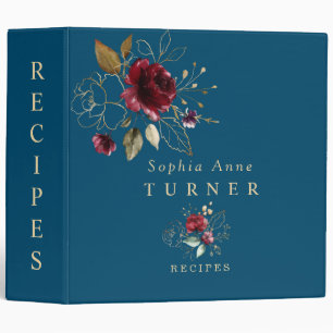 Burgundy Blush Gold Floral Navy Monogram Recipes Binder