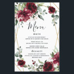 Burgundy Blush Gold Greenery Wedding Menu Cards<br><div class="desc">Design features a printed gold coloured geometric frame with floral elements in shades of burgundy,  red and blush over greenery,  eucalyptus and flower blooms. Design also features an easy to use typography layout.</div>
