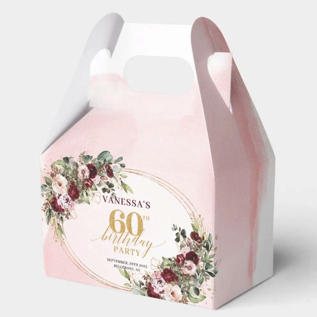 Burgundy Blush Gold Rose 60th Birthday Treat Box (Glamorous Boho Burgundy Gold 60th Birthday Favor Box

)