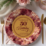 Burgundy blush gold roses woman 50th birthday   paper plate<br><div class="desc">✅ For matching items search 26-50 in my collections ✅ Make your milestone celebration unforgettable with our 50th Birthday Paper Plates collection, featuring watercolor florals in rich burgundy, marsala, maroon, deep red, and soft blush shades, accented with shimmering gold leaves. Perfect for women’s milestone birthdays, these plates combine boho-inspired elegance...</div>
