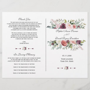 Burgundy Blush Ivory Floral Frame Wedding Program