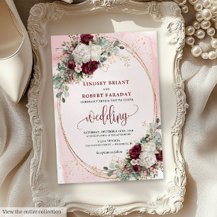 Burgundy Blush Maroon Rose Faire-part de mariage