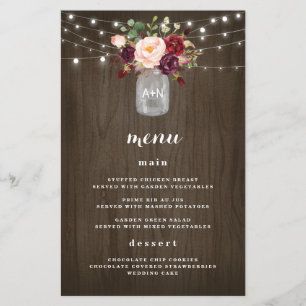 Burgundy Blush Mason Jar Rustique Mariage Cartes d