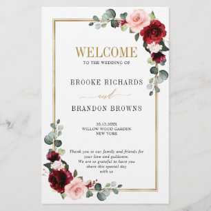 Burgundy Blush Modern Geometric Wedding Program