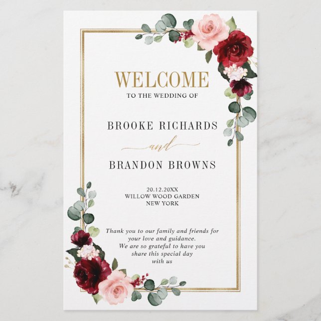 Burgundy Blush Modern Geometric Wedding Program (Front)