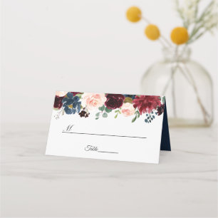 Burgundy Blush Navy Blue Floral Wedding Table Place Card