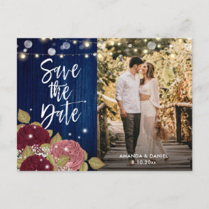 Burgundy Blush Navy Blue Save The Date Photo Announcement Postcard